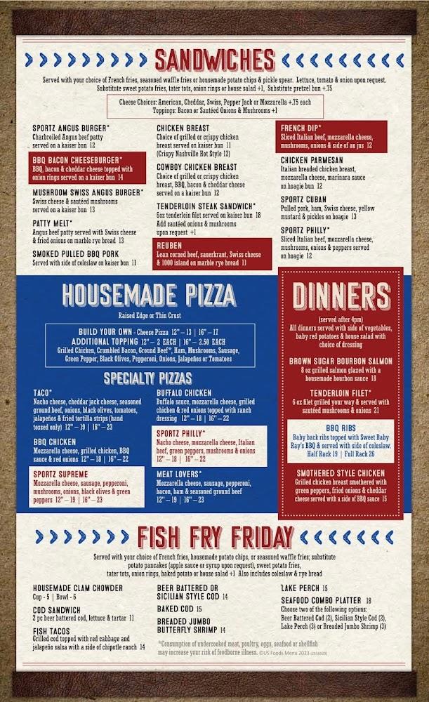Sportz Pub and Grill Menu image 1