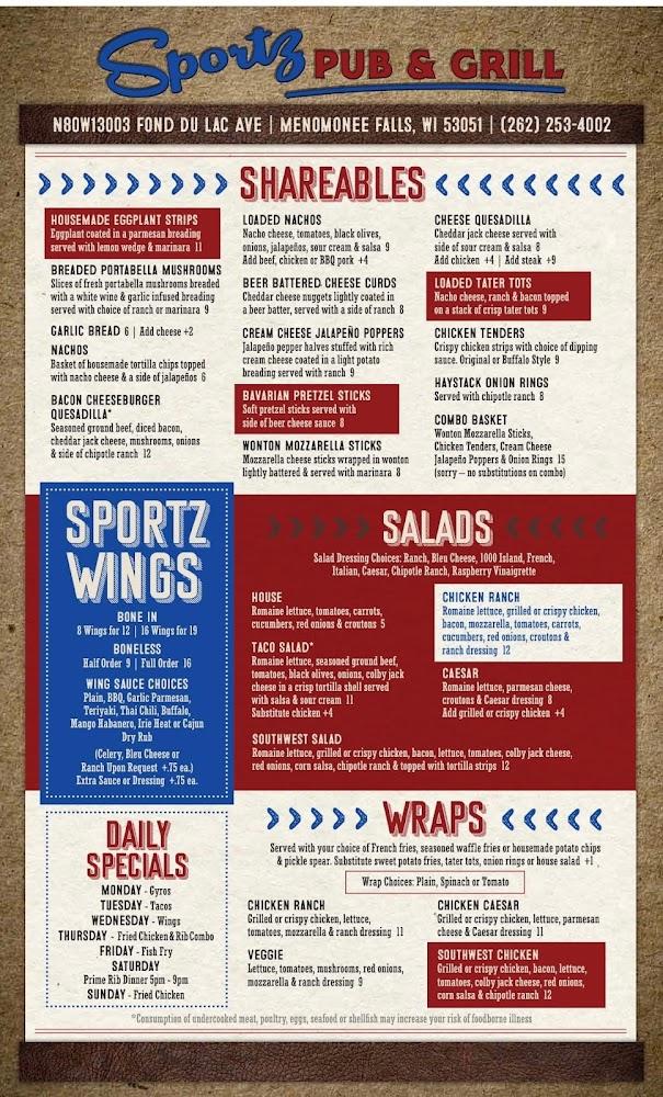 Sportz Pub and Grill Menu image 2