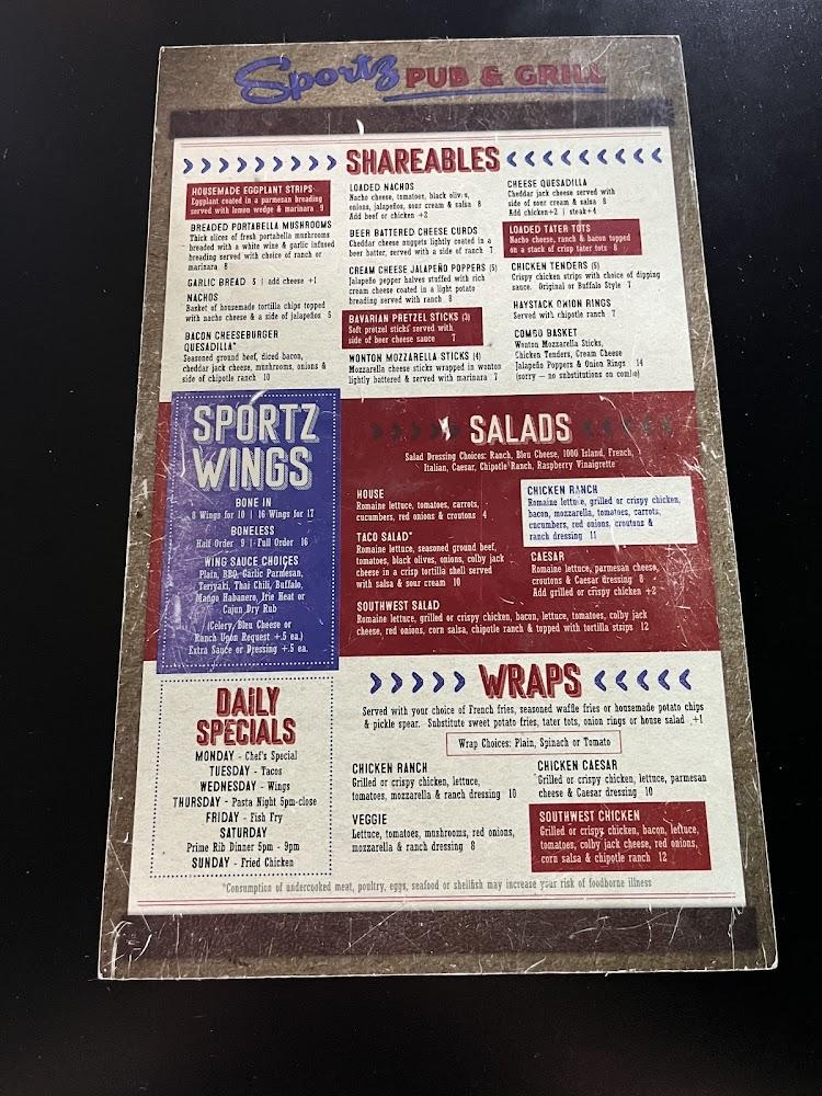 Sportz Pub and Grill Menu image 4